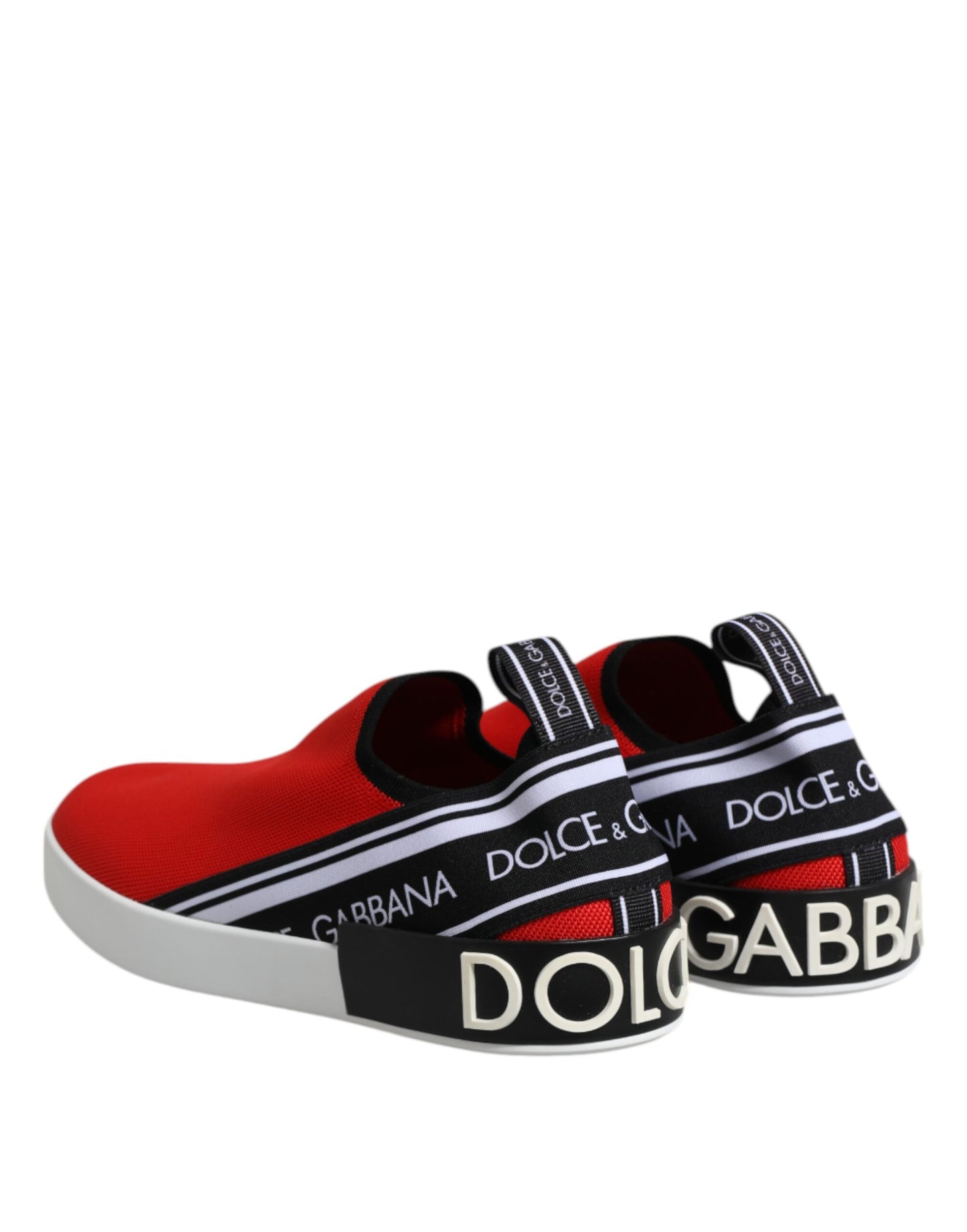 Dolce &amp; Gabbana Red Logo Low Top Slip On Men Sneakers Shoes
