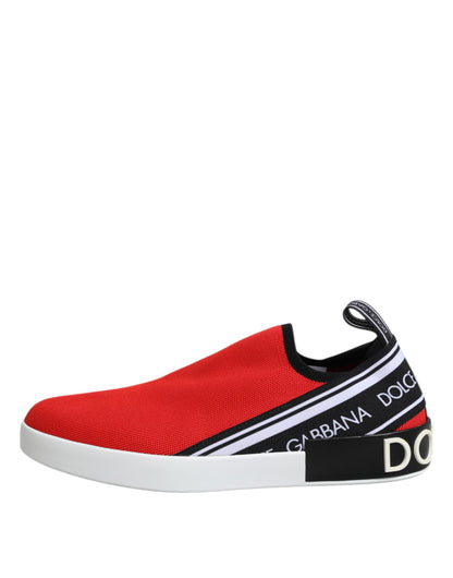 Dolce &amp; Gabbana Red Logo Low Top Slip On Men Sneakers Shoes