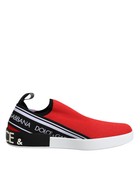 Dolce &amp; Gabbana Red Logo Low Top Slip On Men Sneakers Shoes