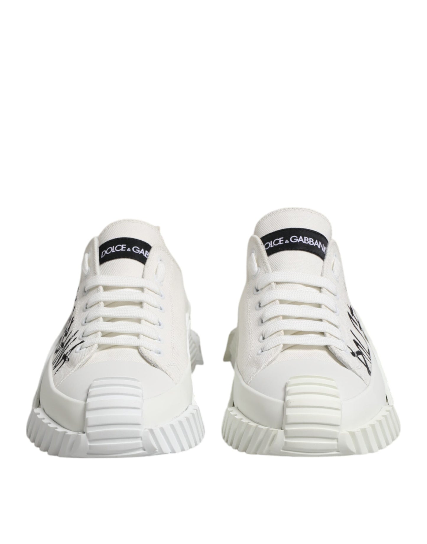 Dolce &amp; Gabbana White Logo Print Lace Up Low Top Sneakers Shoes