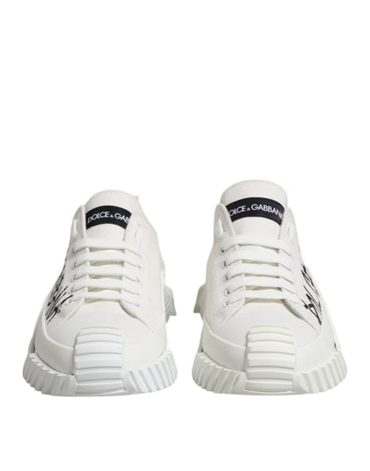 Dolce &amp; Gabbana White Logo Print Lace Up Low Top Sneakers Shoes