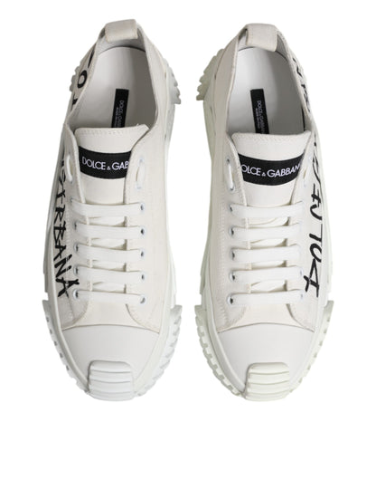 Dolce &amp; Gabbana White Logo Print Lace Up Low Top Sneakers Shoes