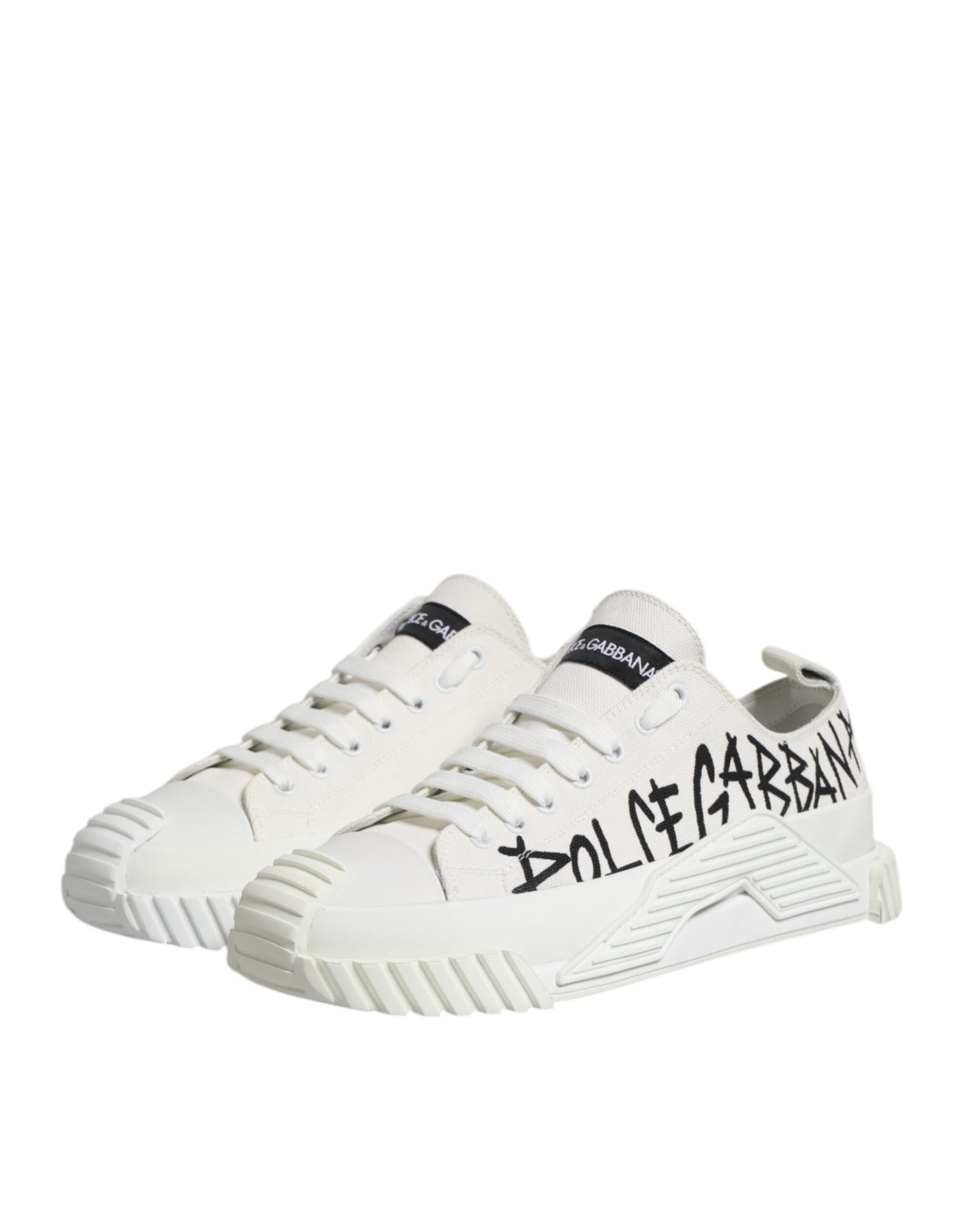 Dolce &amp; Gabbana White Logo Print Lace Up Low Top Sneakers Shoes