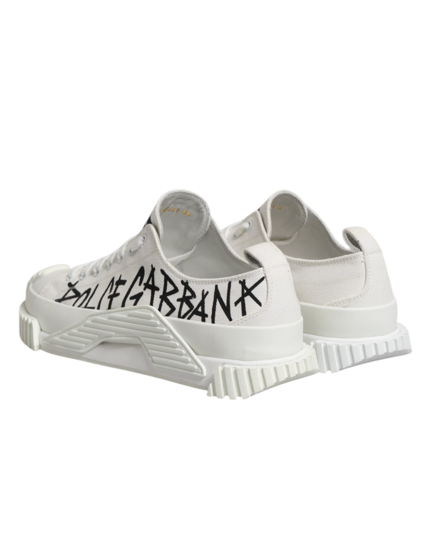 Dolce &amp; Gabbana White Logo Print Lace Up Low Top Sneakers Shoes