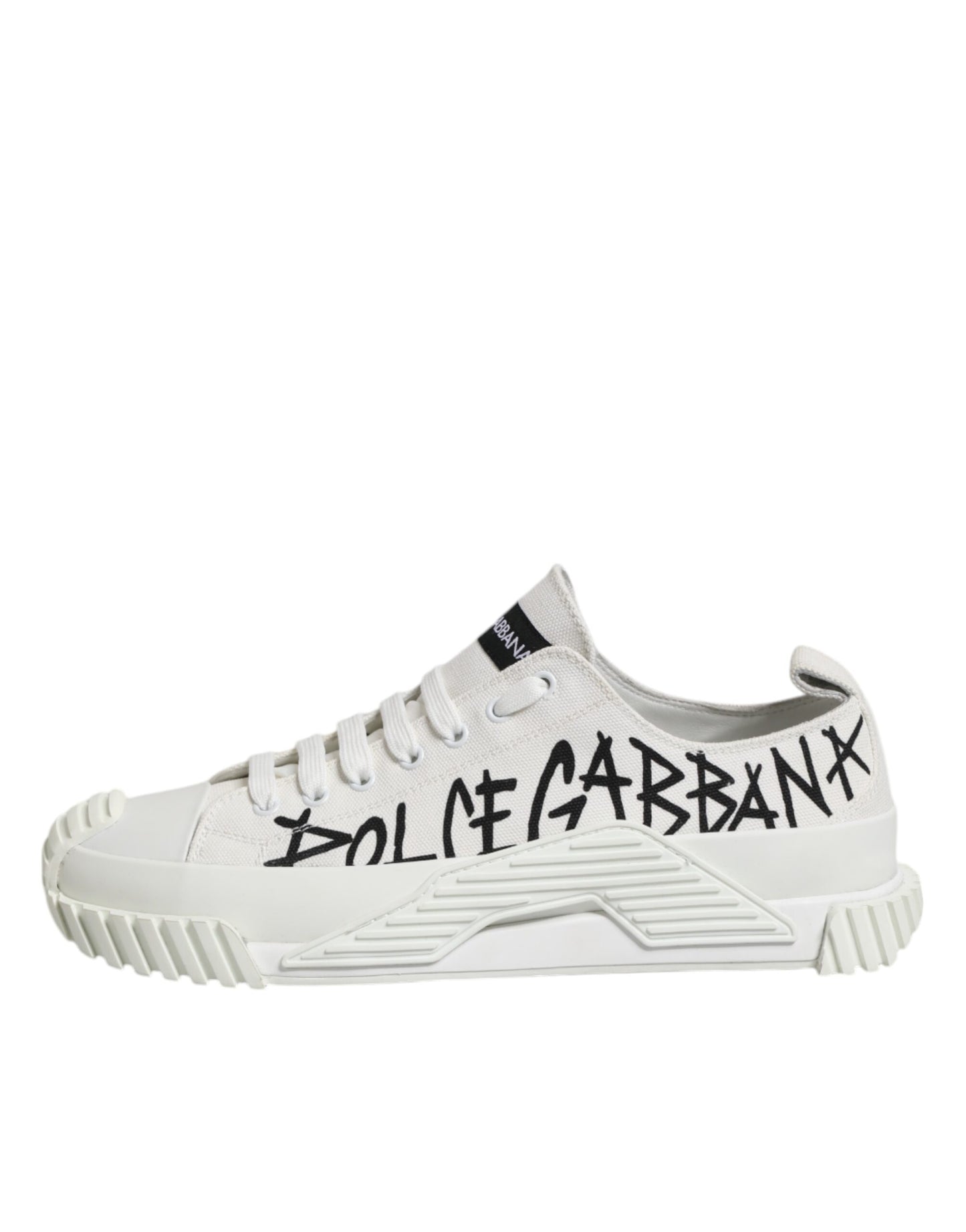 Dolce &amp; Gabbana White Logo Print Lace Up Low Top Sneakers Shoes