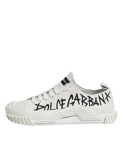 Dolce &amp; Gabbana White Logo Print Lace Up Low Top Sneakers Shoes