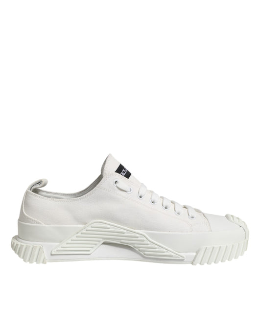Dolce &amp; Gabbana White Logo Print Lace Up Low Top Sneakers Shoes