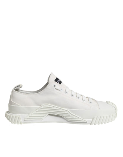 Dolce &amp; Gabbana White Logo Print Lace Up Low Top Sneakers Shoes