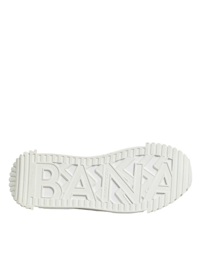 Dolce &amp; Gabbana White Logo Print Lace Up Low Top Sneakers Shoes