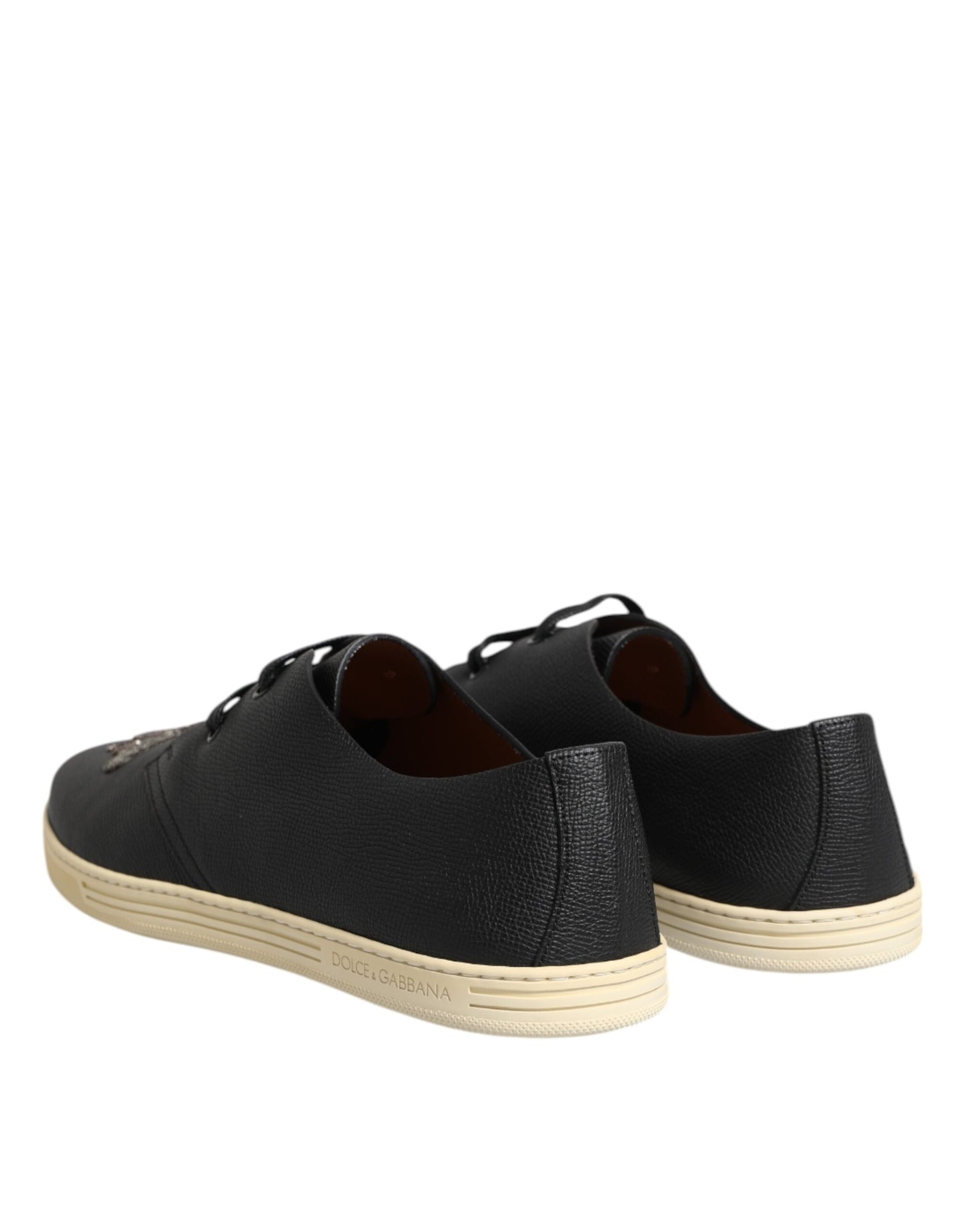 Dolce &amp; Gabbana Black Leather Bee Crown Low Top Sneakers Shoes