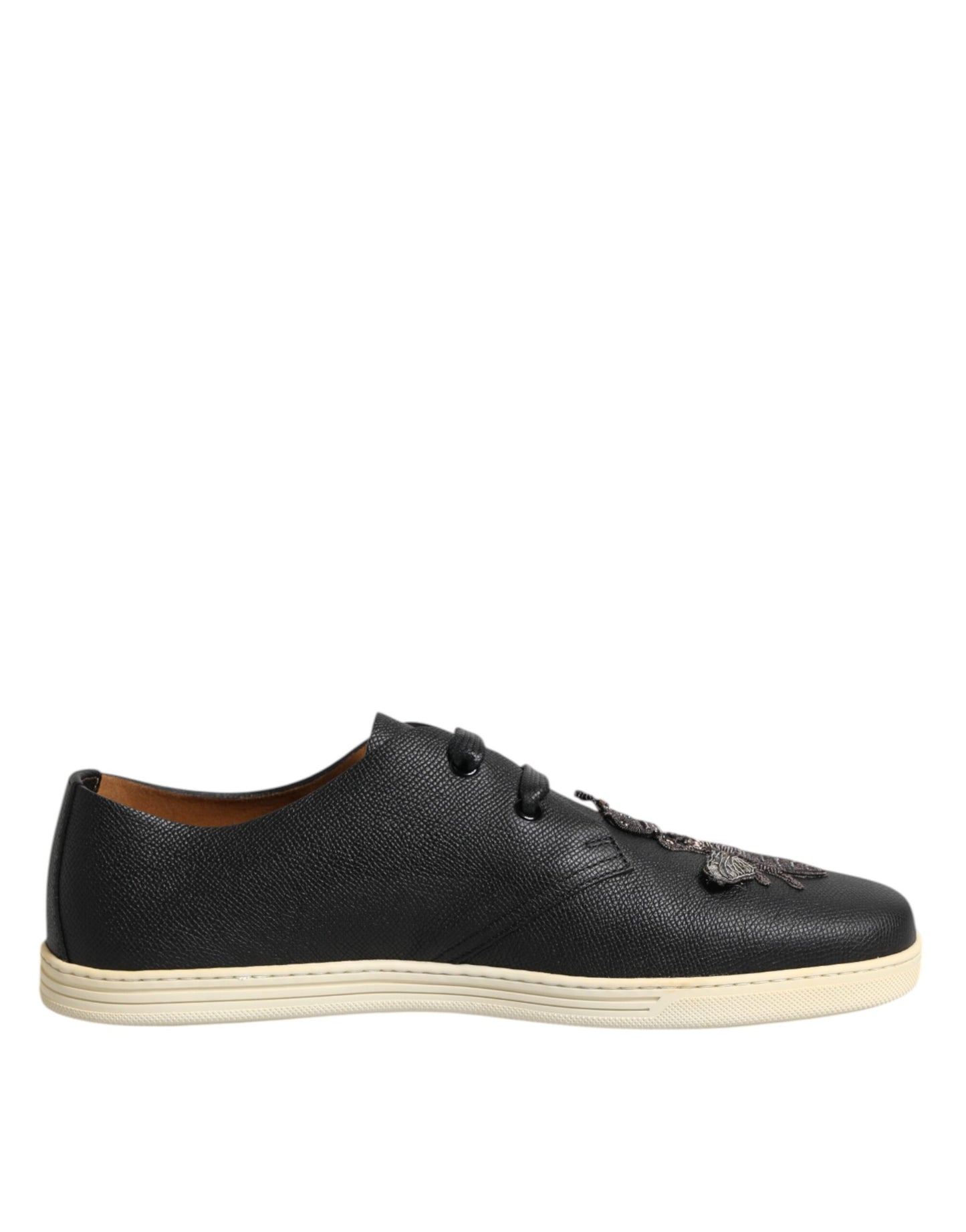 Dolce &amp; Gabbana Black Leather Bee Crown Low Top Sneakers Shoes