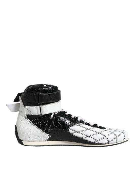 Dolce &amp; Gabbana Black White Leather High Top Sneakers Shoes