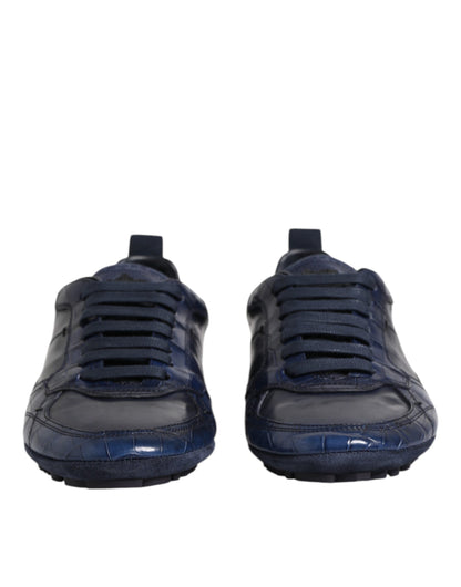 Dolce &amp; Gabbana Dunkelblaue Leder Low Top Herren Sneakers Schuhe