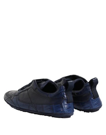 Dolce &amp; Gabbana Dunkelblaue Leder Low Top Herren Sneakers Schuhe