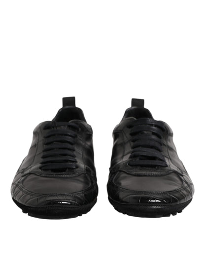 Dolce &amp; Gabbana Black Exotic Leather Low Top Sneakers Shoes