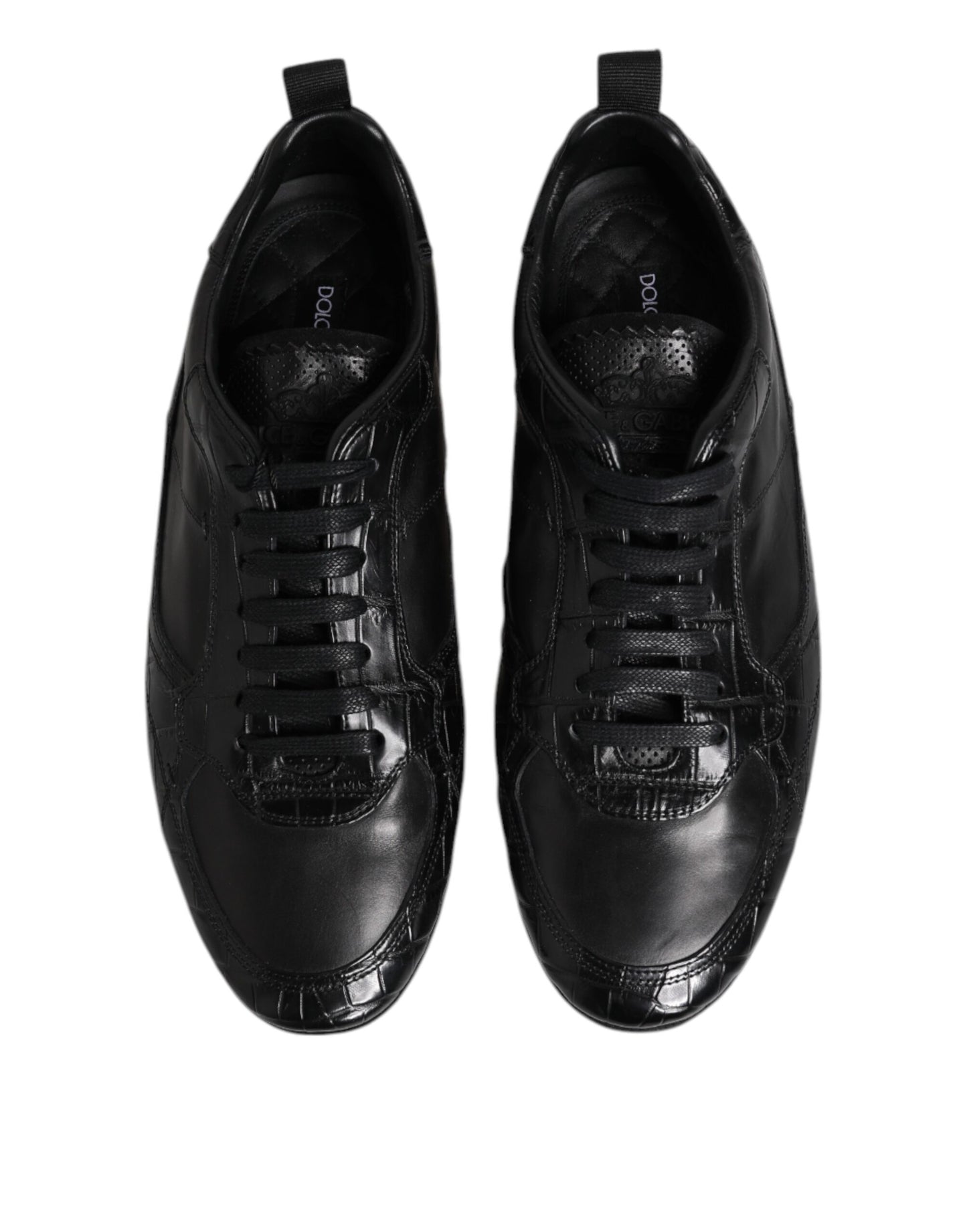 Dolce &amp; Gabbana Black Exotic Leather Low Top Sneakers Shoes