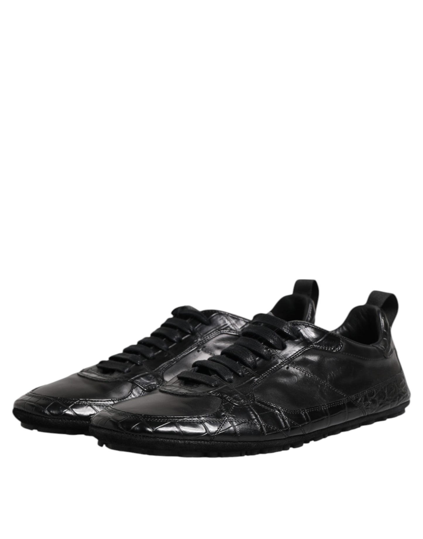 Dolce &amp; Gabbana Black Exotic Leather Low Top Sneakers Shoes