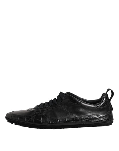 Dolce &amp; Gabbana Black Exotic Leather Low Top Sneakers Shoes