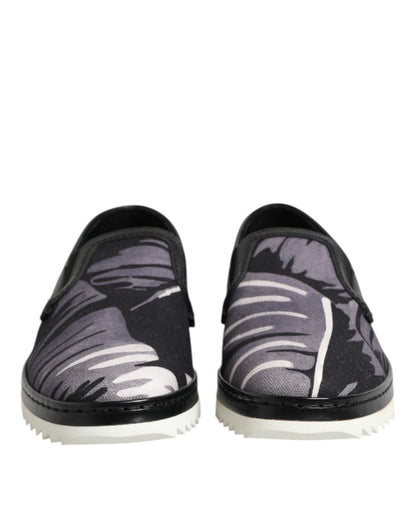 Dolce &amp; Gabbana Black Tropical Slip On Men Sneakers Shoes