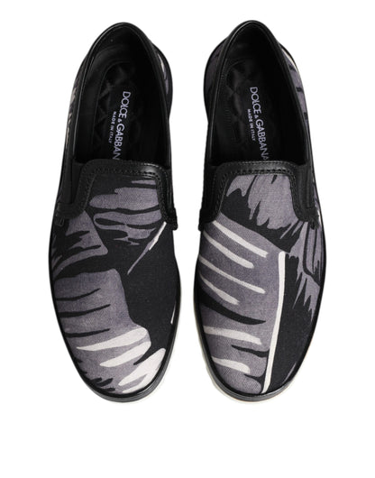 Dolce &amp; Gabbana Black Tropical Slip On Men Sneakers Shoes