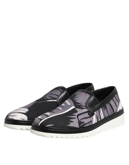 Dolce &amp; Gabbana Black Tropical Slip On Men Sneakers Shoes