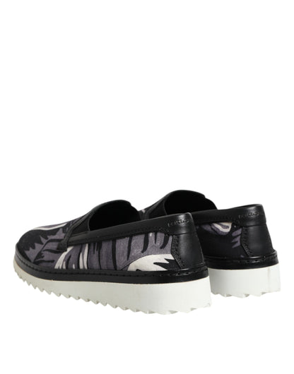 Dolce &amp; Gabbana Black Tropical Slip On Men Sneakers Shoes