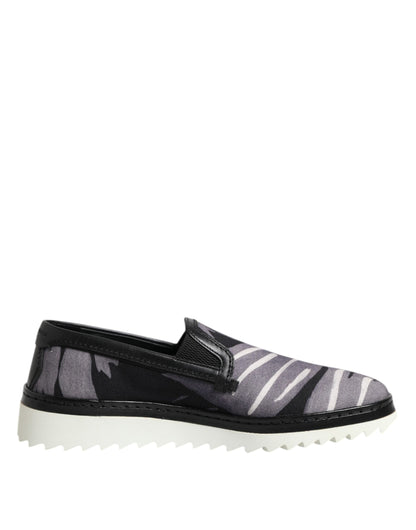 Dolce &amp; Gabbana Black Tropical Slip On Men Sneakers Shoes