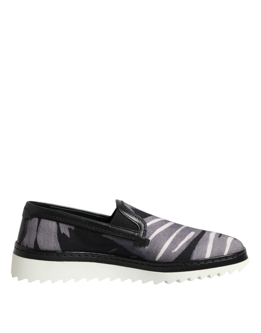 Dolce &amp; Gabbana Black Tropical Slip On Men Sneakers Shoes