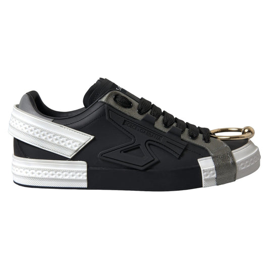 Dolce &amp; Gabbana Black Leather Low Top Sneakers Portofino Shoes