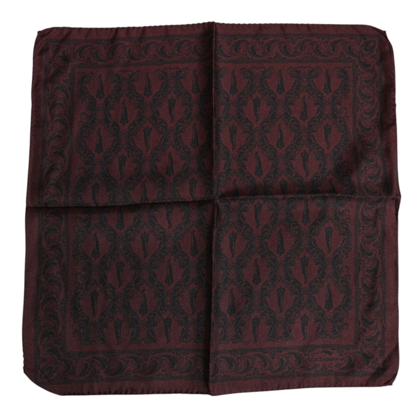 Dolce &amp; Gabbana Kastanienbrauner, schwarz bedruckter quadratischer Foulard-Schal für Herren