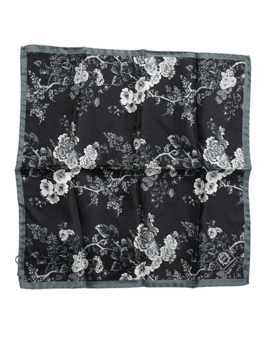 Dolce &amp; Gabbana – Schwarzer quadratischer Foulard aus Seide mit Blumendruck