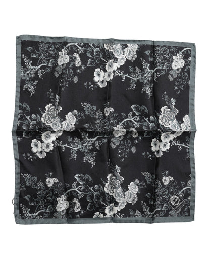 Dolce &amp; Gabbana – Schwarzer quadratischer Foulard aus Seide mit Blumendruck