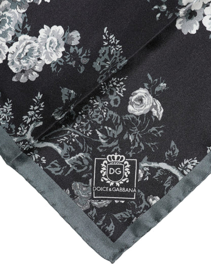 Dolce &amp; Gabbana – Schwarzer quadratischer Foulard aus Seide mit Blumendruck