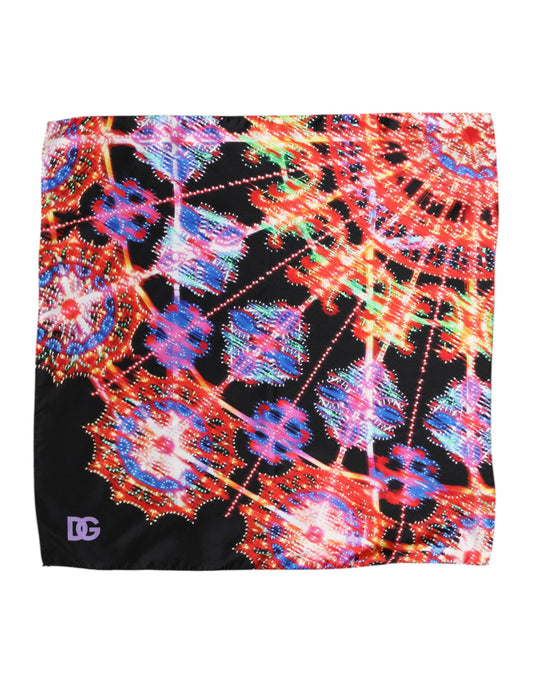 Dolce &amp; Gabbana – Schwarzer, quadratischer Foulard-Schal mit mehrfarbigem Print
