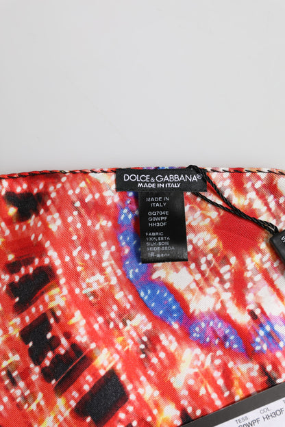 Dolce &amp; Gabbana – Schwarzer, quadratischer Foulard-Schal mit mehrfarbigem Print