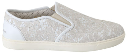 Dolce &amp; Gabbana – Slipper aus weißem Leder mit Spitze