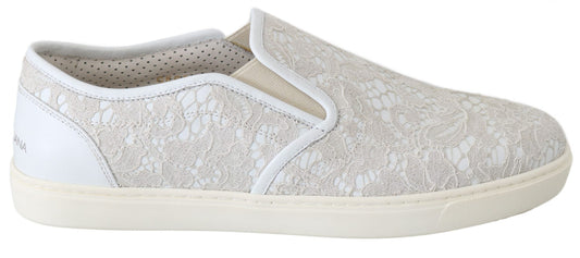 Dolce &amp; Gabbana – Slipper aus weißem Leder mit Spitze