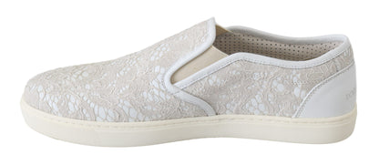 Dolce &amp; Gabbana – Slipper aus weißem Leder mit Spitze