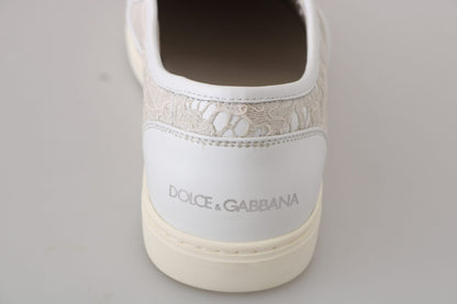 Dolce &amp; Gabbana – Slipper aus weißem Leder mit Spitze