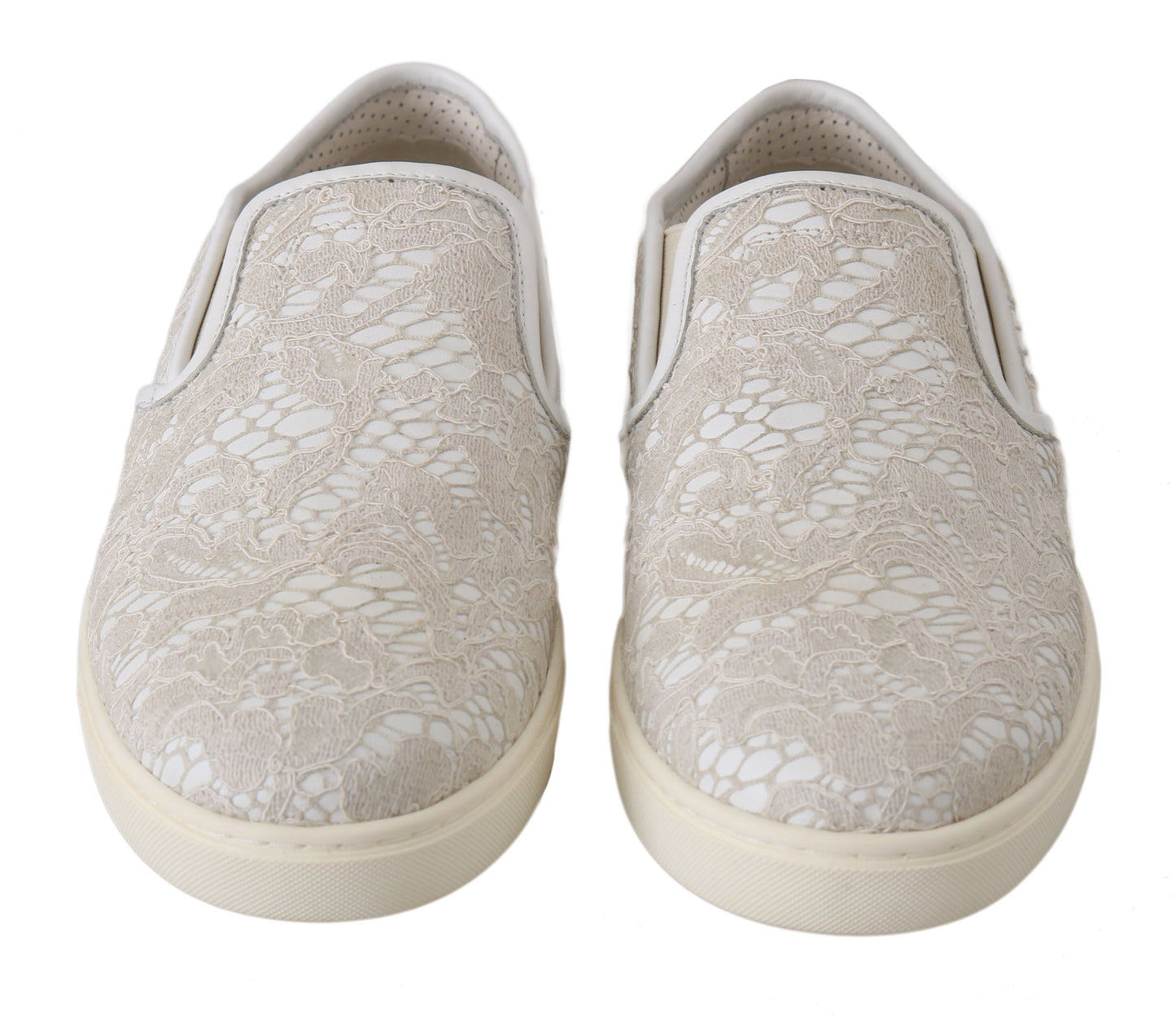 Dolce &amp; Gabbana – Slipper aus weißem Leder mit Spitze