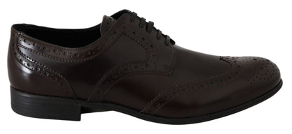 Dolce &amp; Gabbana – Broques-Oxford-Schuhe aus braunem Leder mit Flügelkappe