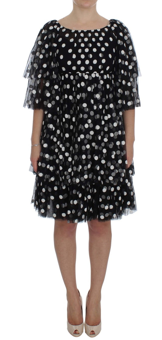 Dolce &amp; Gabbana – Schwarz-weiß gepunktetes Rüschenkleid