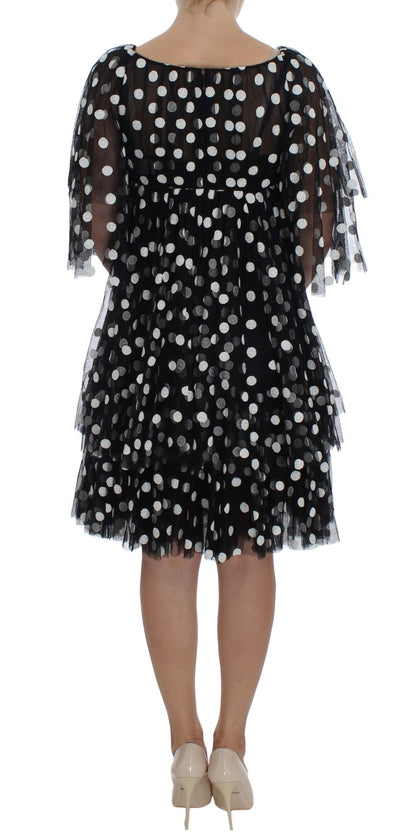 Dolce &amp; Gabbana – Schwarz-weiß gepunktetes Rüschenkleid