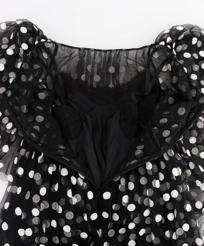 Dolce &amp; Gabbana – Schwarz-weiß gepunktetes Rüschenkleid