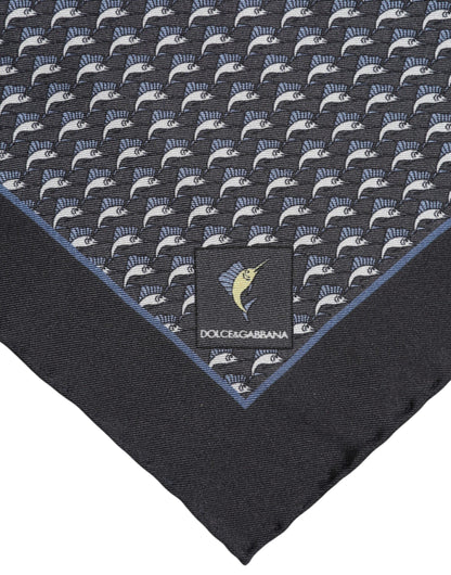 Dolce &amp; Gabbana – Quadratischer Seidenschal mit schwarzem Fischdruck für Herren