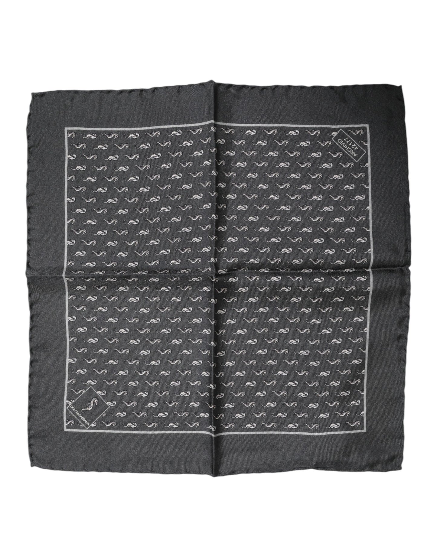 Dolce &amp; Gabbana Black Fish Print Silk Square Men Foulard Scarf