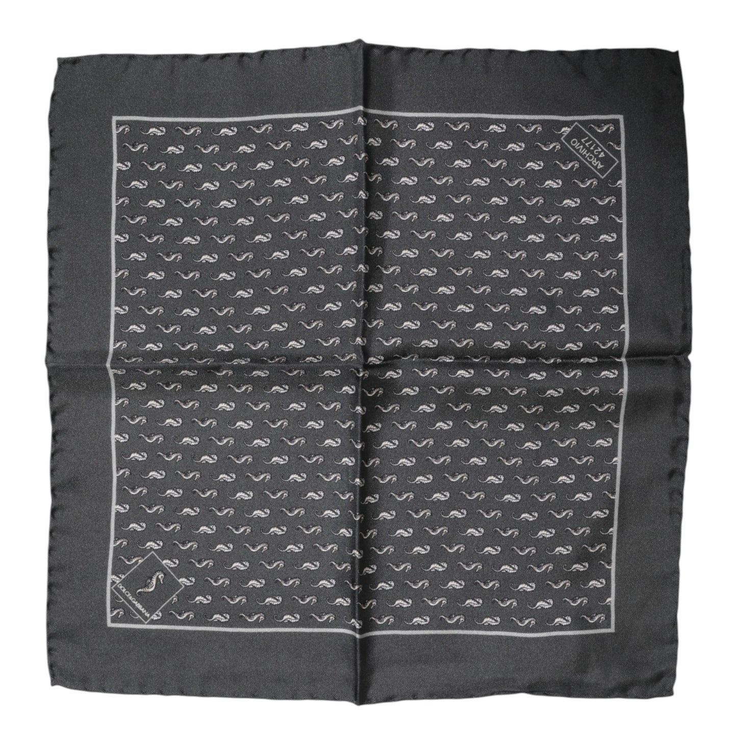 Dolce &amp; Gabbana Black Fish Print Silk Square Men Foulard Scarf