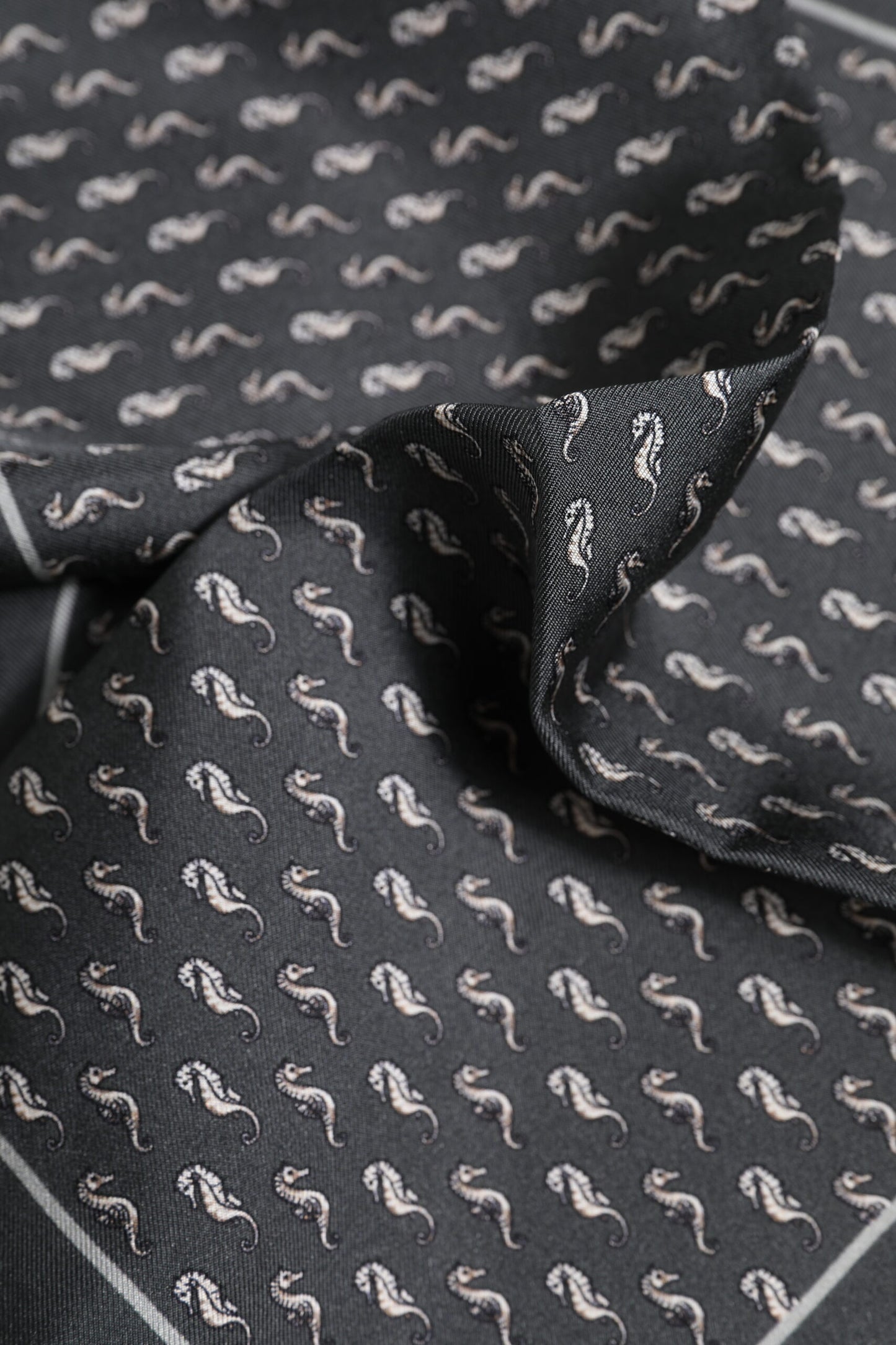 Dolce &amp; Gabbana Black Fish Print Silk Square Men Foulard Scarf