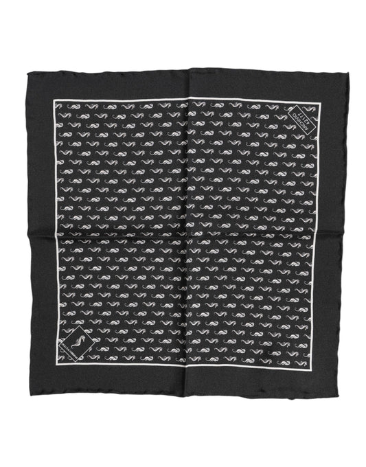 Dolce &amp; Gabbana Schwarzer quadratischer Seidenschal mit Seepferdchen-Motiv für Herren