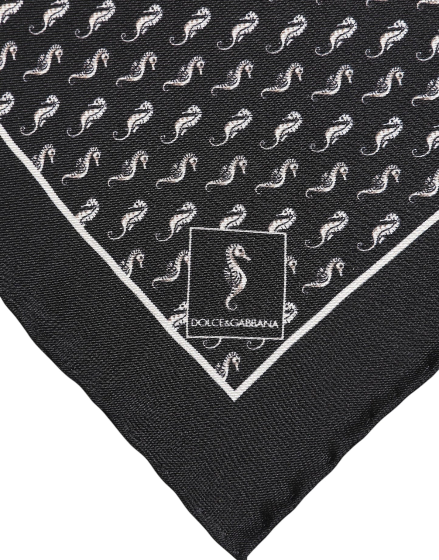 Dolce &amp; Gabbana Schwarzer quadratischer Seidenschal mit Seepferdchen-Motiv für Herren